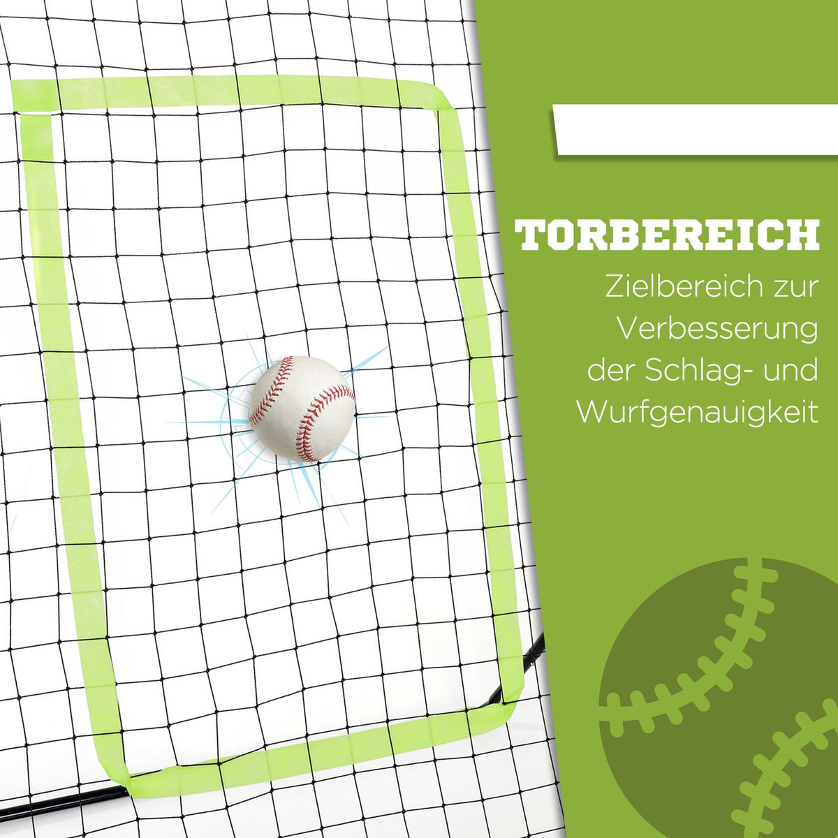 Baseball Rebounder PitchBack, Portable Rebound Wall Net with Hitting Zone for Baseball, Football, Metal, Black, 123 x 174 cm