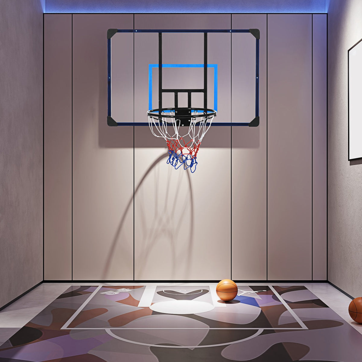 Basketball Hoop Basketball Board With Basket And Net, Wall Mounted For Outdoor, Steel, 113 X 61 X 73 Cm