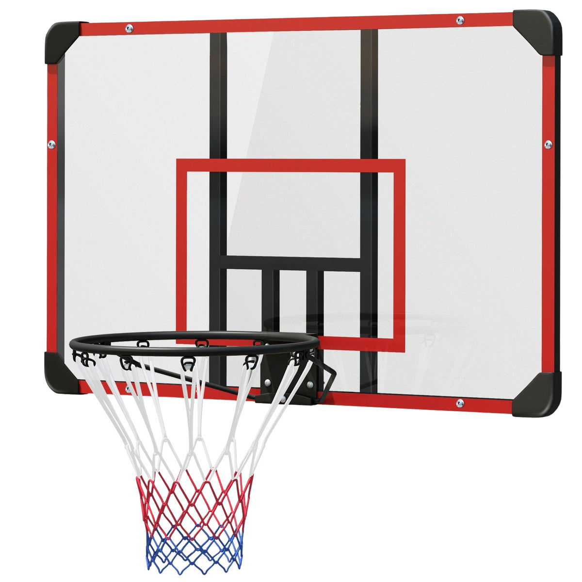 Basketball Hoop, Basketball Board with Basket, Basketball Net with Basketball Board, Wall Mounted, Outdoor, Steel, 113 x 61 x 73 cm, Red