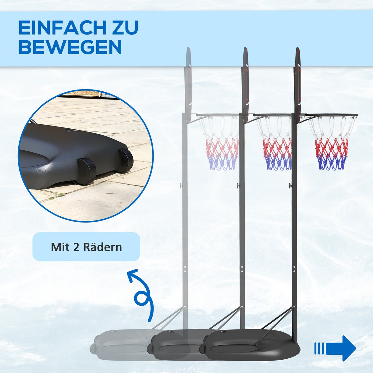 Basketball Hoop Stand 221-282Cm Height Adjustable Shatterproof Back Wall Wheels Basketball System Adults Steel Black