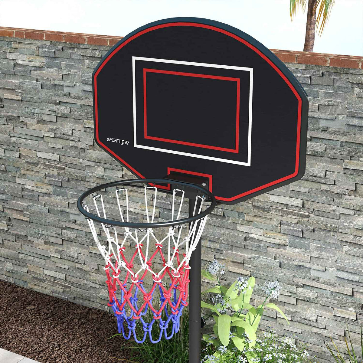 Basketball Hoop Stand 221-282Cm Height Adjustable Shatterproof Back Wall Wheels Basketball System Adults Steel Black