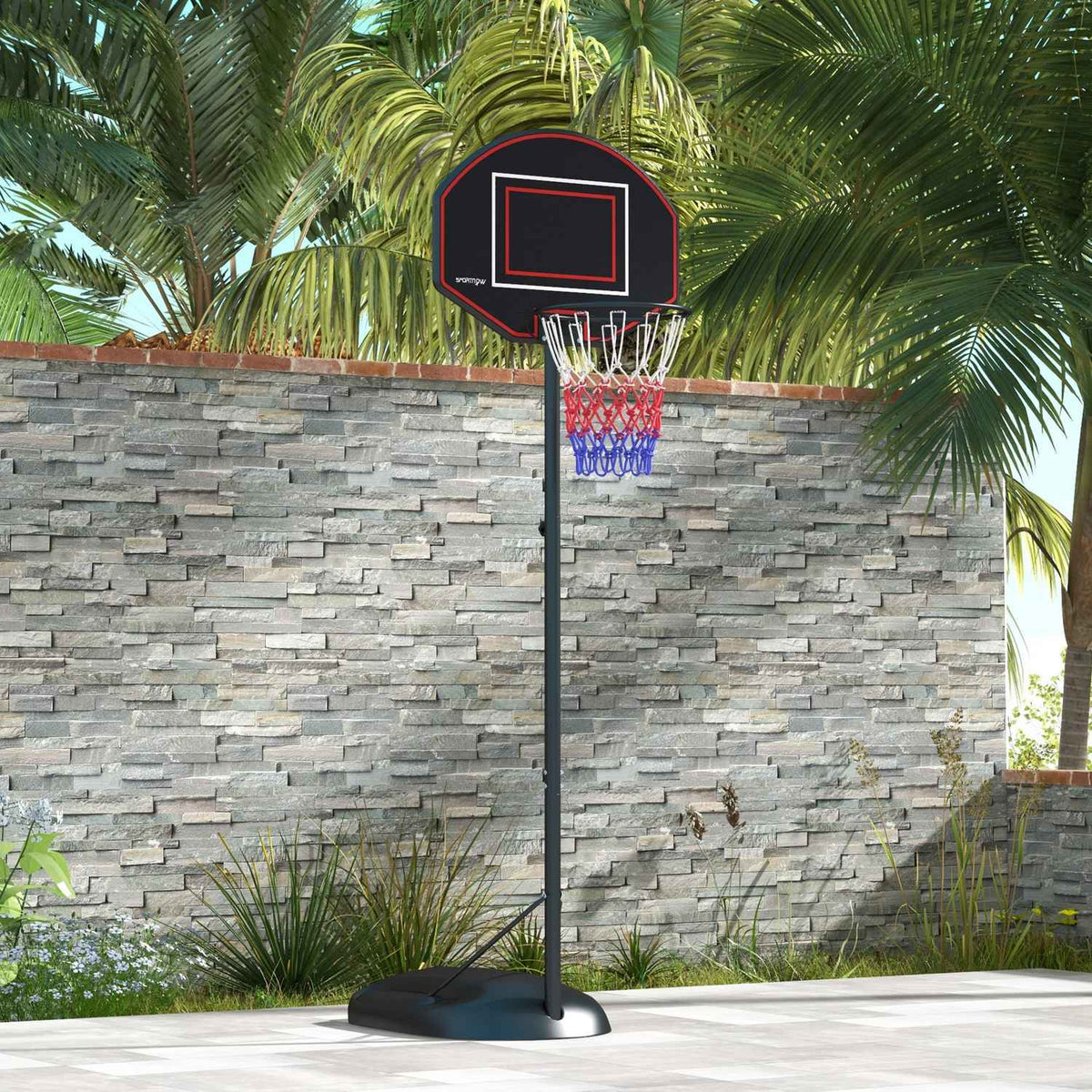 Basketball Hoop Stand 221-282Cm Height Adjustable Shatterproof Back Wall Wheels Basketball System Adults Steel Black