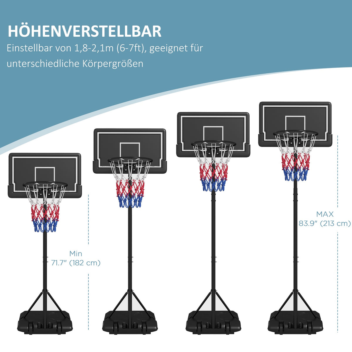 Basketball Hoop With Stand, Height-Adjustable Basketball Stand With Wheels And Shatterproof Backboard, 220-250 Cm Basketball Backboard Stand