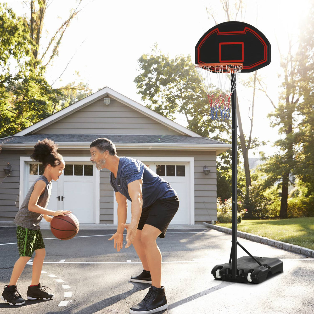 Basketball Hoop With Stand Outdoor Height-Adjustable Basketball Stand With Wheels 195-250 Cm Suitable For 8-14 Years