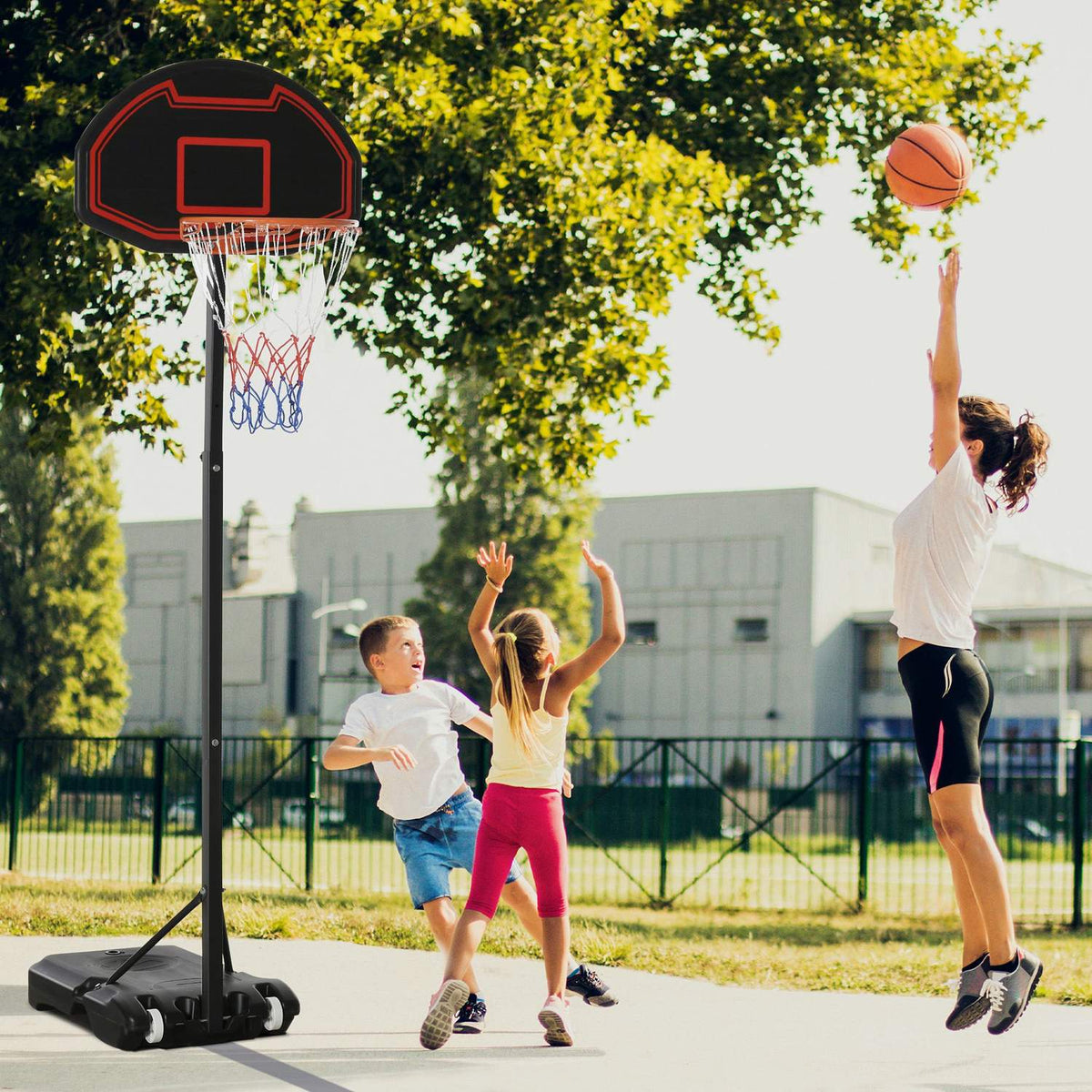 Basketball Hoop With Stand Outdoor Height-Adjustable Basketball Stand With Wheels 195-250 Cm Suitable For 8-14 Years