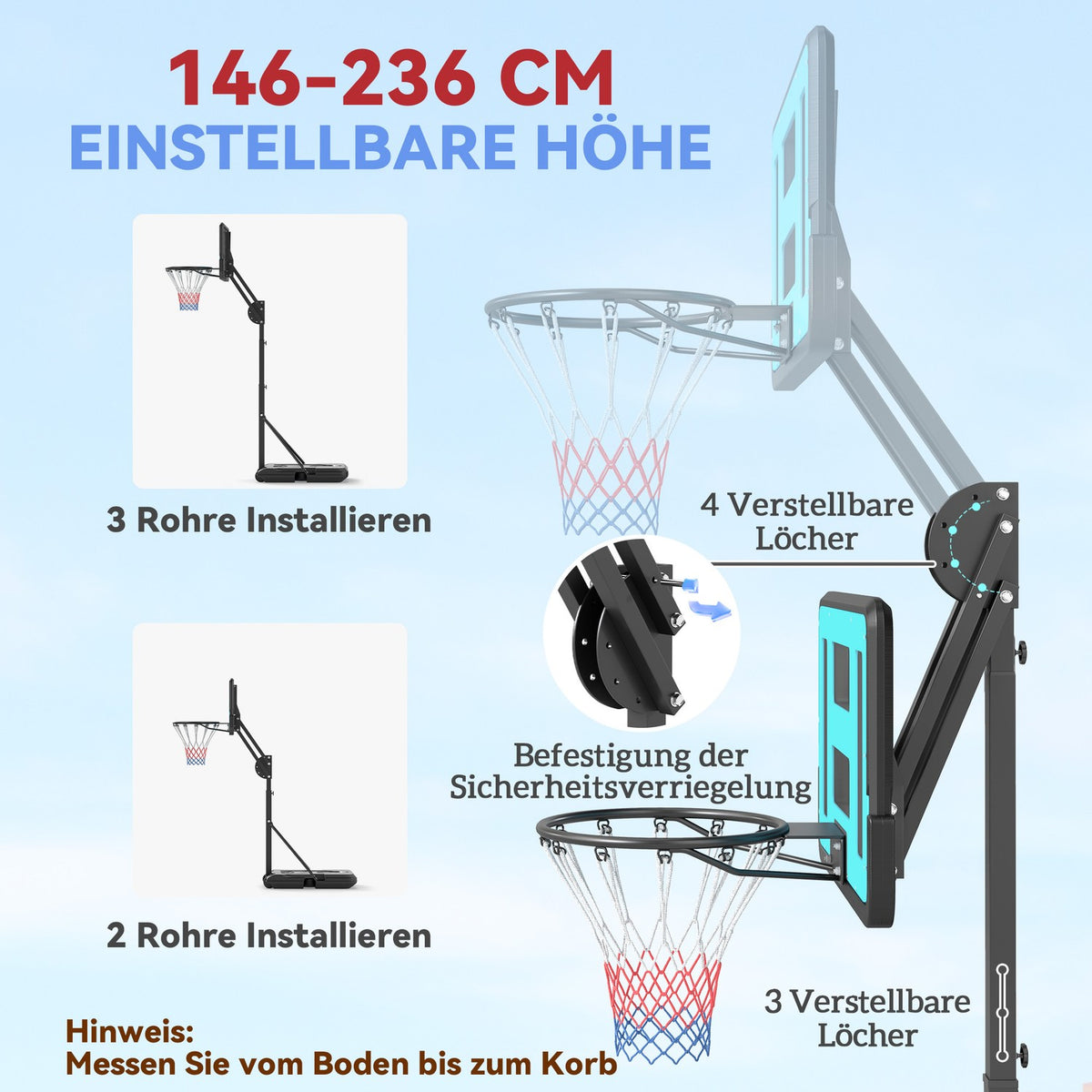 Basketball Hoop with Stand Roll 146-236 cm Height Adjustable Basketball Stand with 71x45cm Back Wall Portable Hoop System for Teenagers Adults Basketball System for Indoor Outdoor |