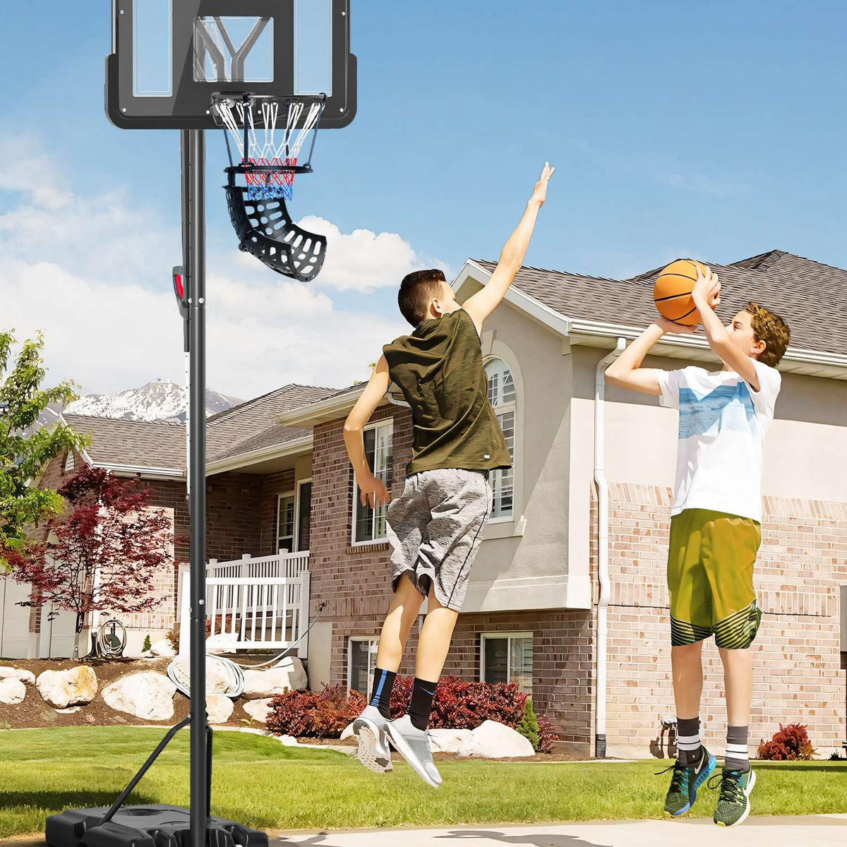 Basketball Rebounder, 360° Rotating Basketball Return Attachment, Basketball Rebound System for Basketball Shooting Practice, with Rebound Ramp, Indoor-Outdoor, Black