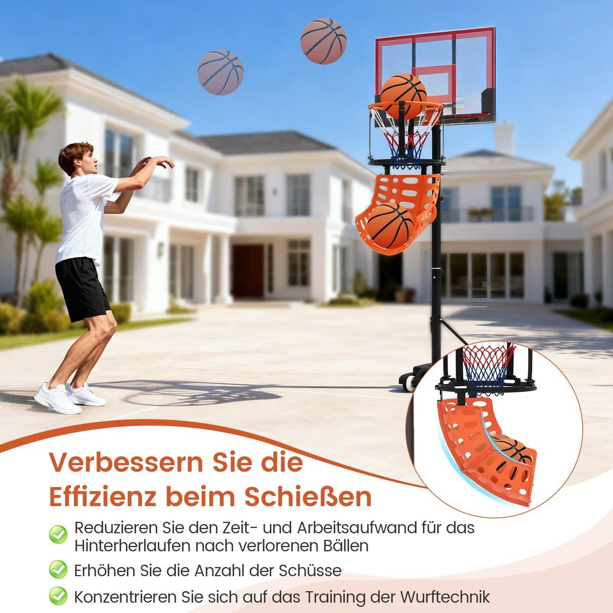 Basketball Return Attachment, 360 Rotating Rebounder