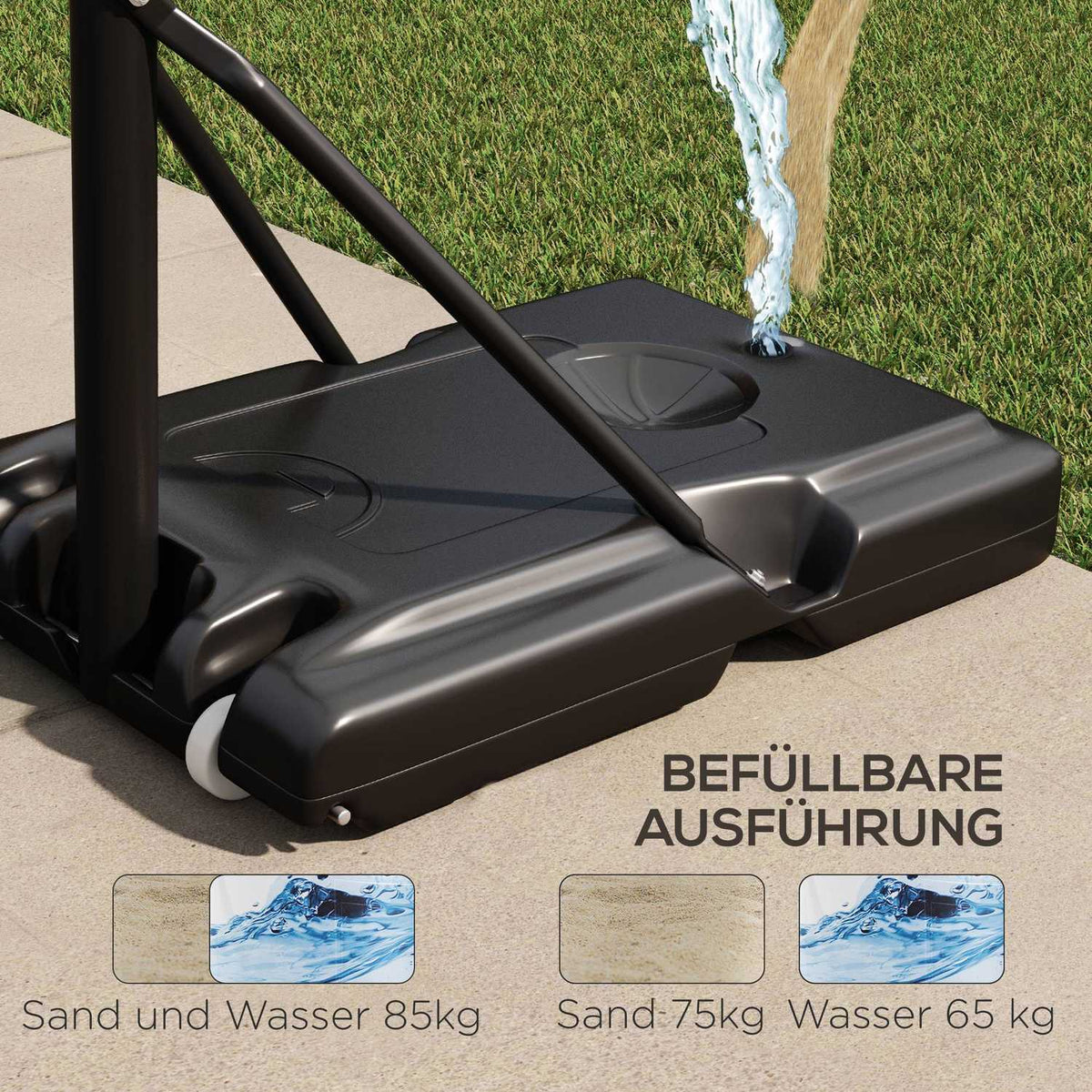 Basketball hoop height adjustable 295-365 cm with stand and wheels, basketball system for outdoor, sturdy steel