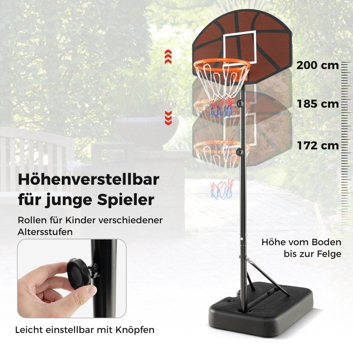 Basketball hoop outdoor basketball stand 172-200cm height adjustable basketball system black