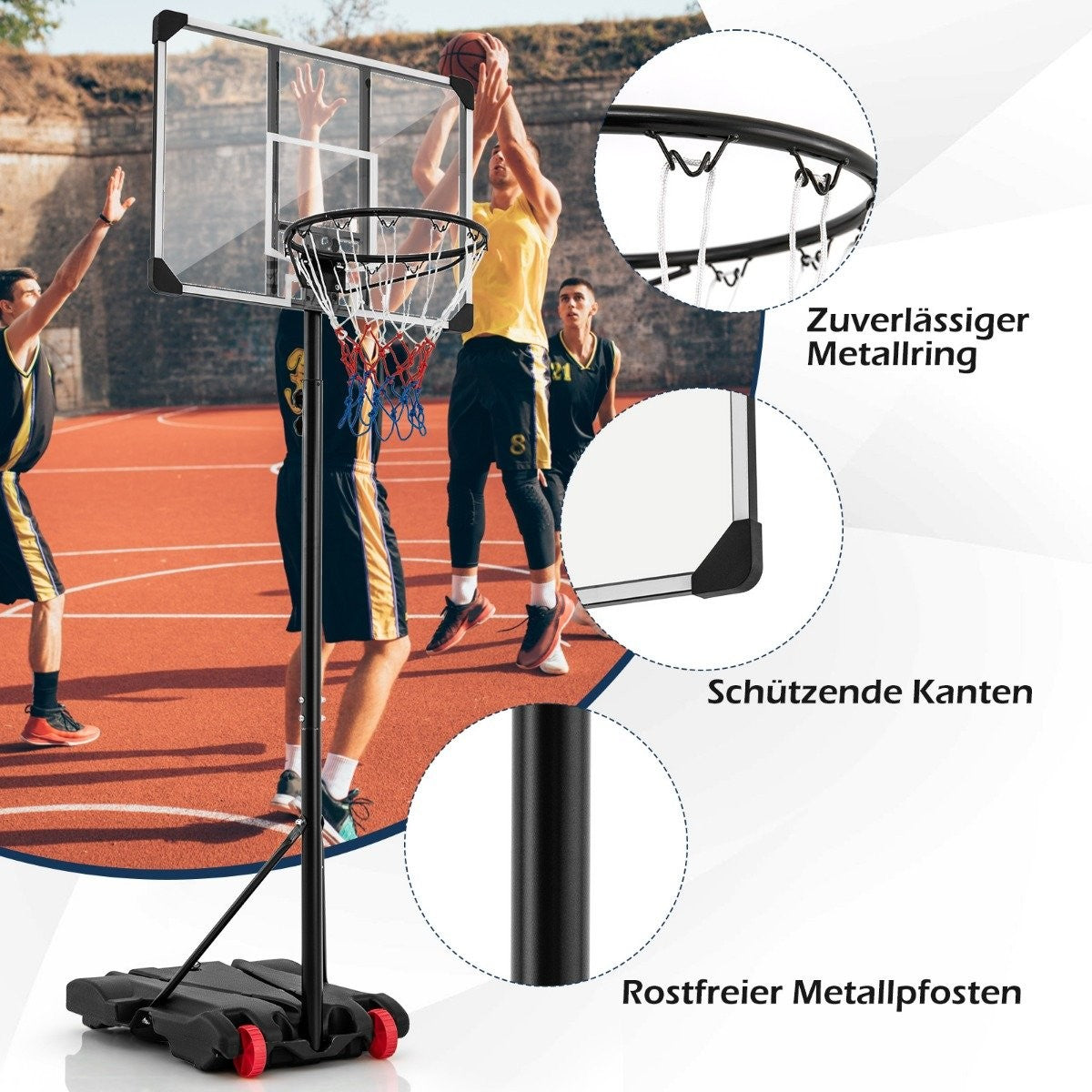 Basketball hoop outdoor basketball stand 176-206 cm height-adjustable mobile hoop system with back wall black
