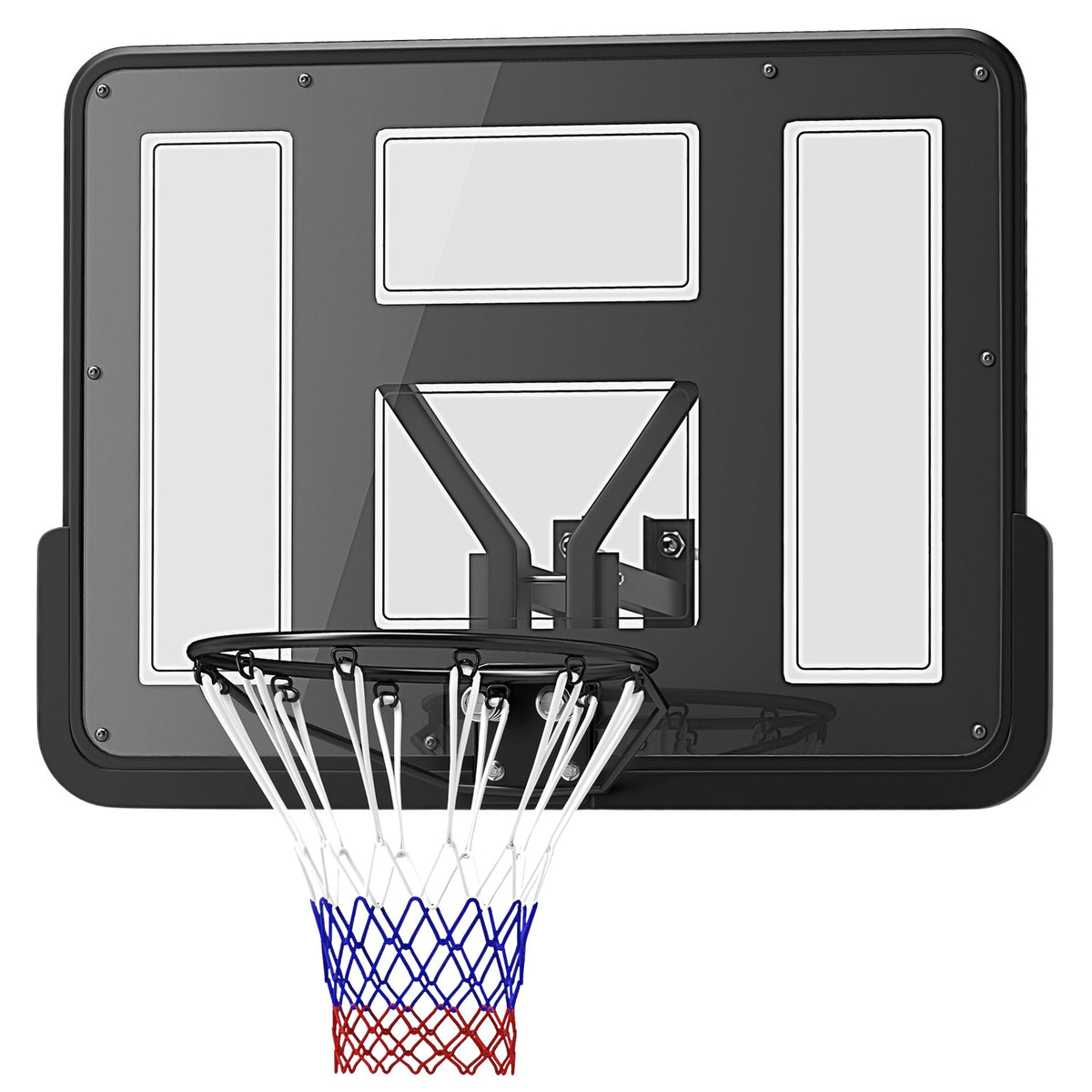 Basketball hoop with back wall for outdoor & indoor, basketball board with Ø45 cm steel hoop and net, wall mounting, basketball board for adults, black