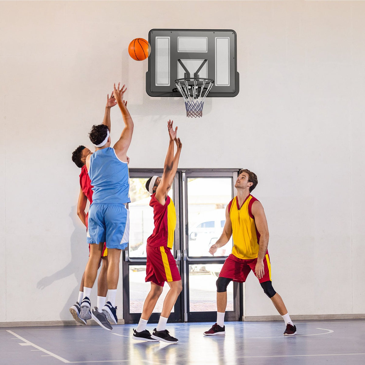 Basketball hoop with back wall for outdoor & indoor, basketball board with Ø45 cm steel hoop and net, wall mounting, basketball board for adults, black