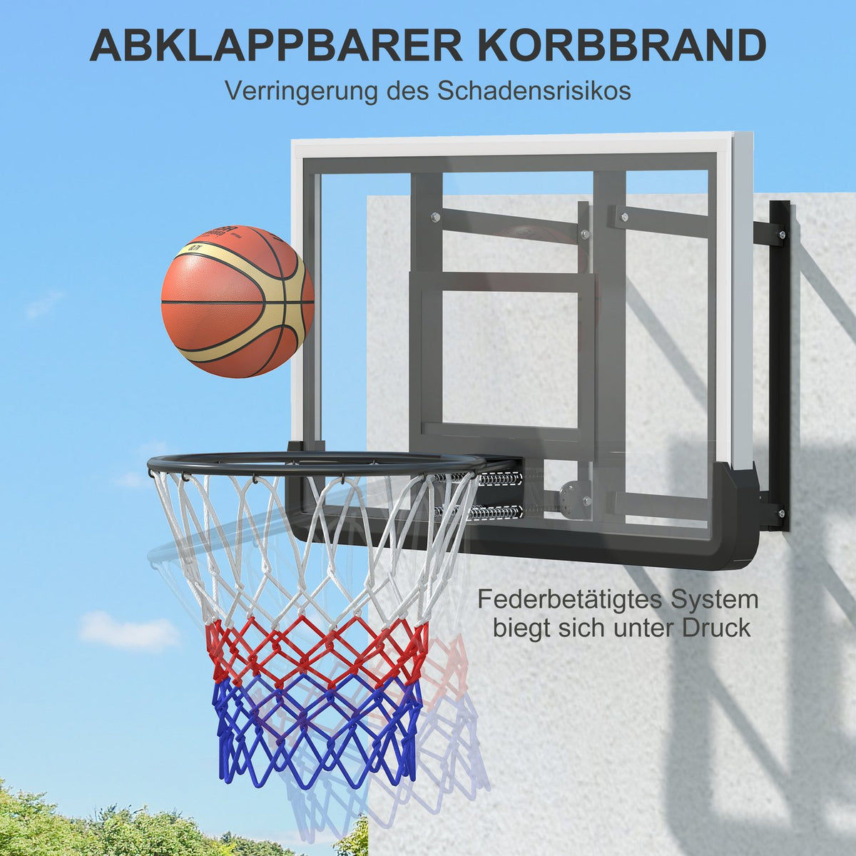 Basketball hoop with back wall for outdoor & indoor, basketball board with Ø45 cm steel hoop and net, wall mounting, basketball board for adults, black
