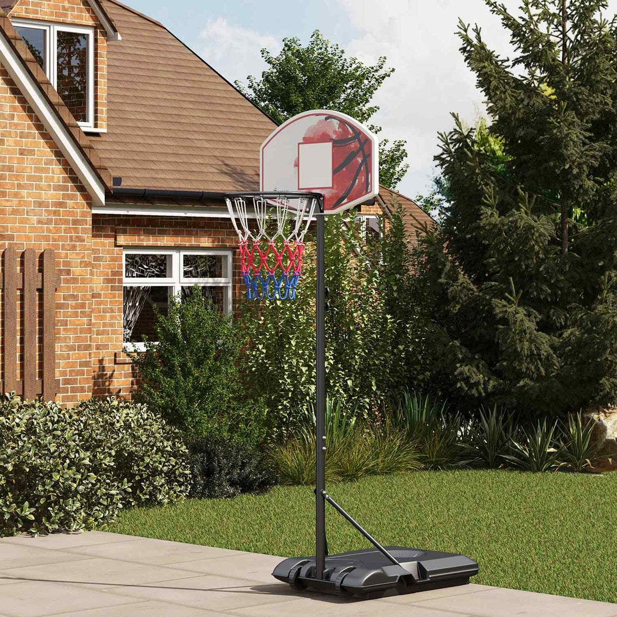 Basketball hoop with stand, 179-209 cm height adjustable basketball stand with wheels, basketball system stand, outdoor, steel, multi-colored