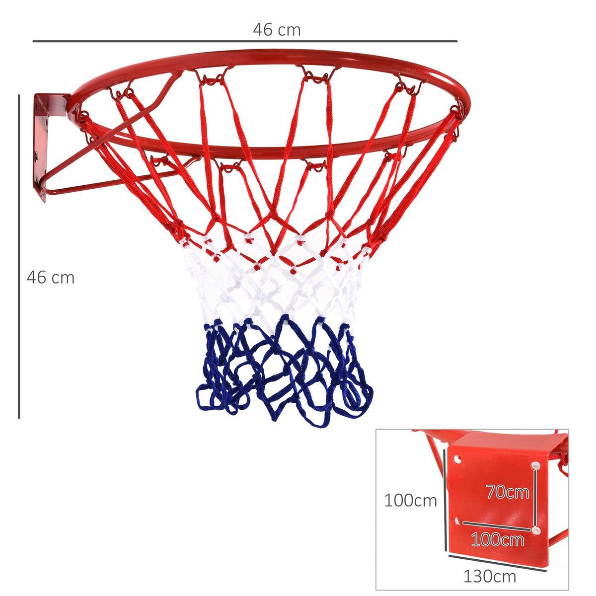 Basketball net Basketball hoop with net, steel tube + nylon, red + blue + white, ø46 cm