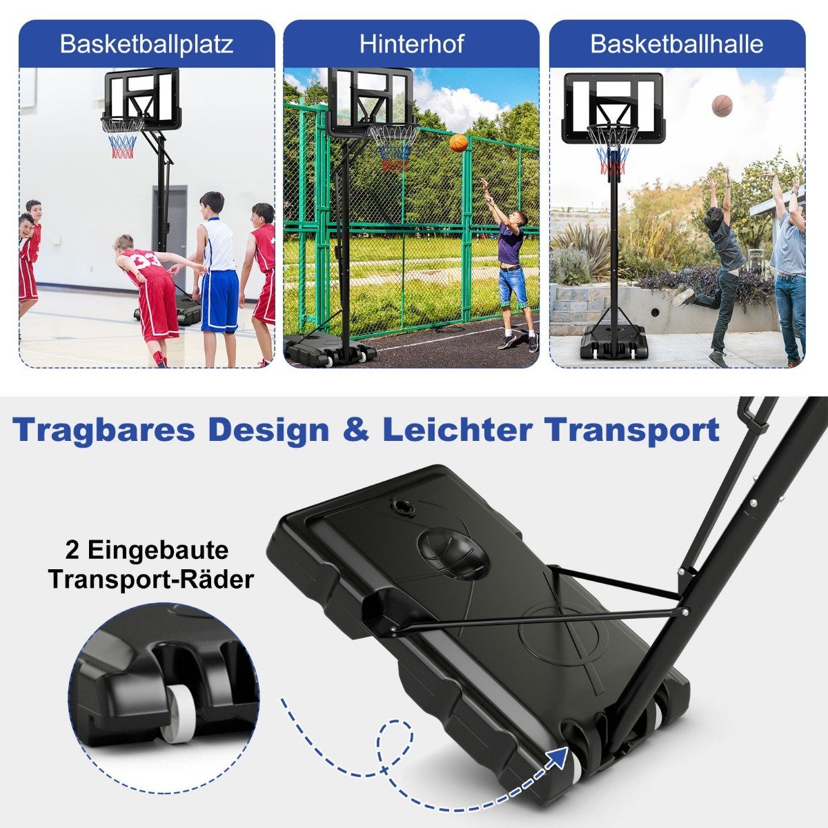 Basketball stand 245-305 cm height adjustable basketball hoop with stand black