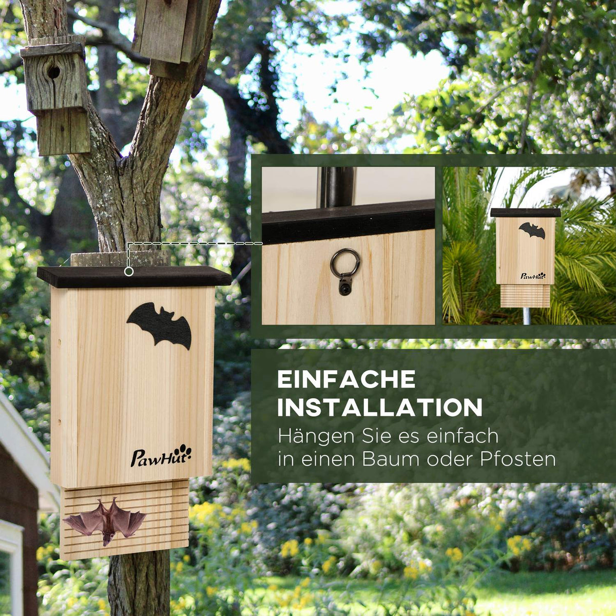 Bat Box Set Of 3, Bat House, Nesting Box For Bats, Hanging Bat Box For Summer, Winter, Fir Wood, Natural
