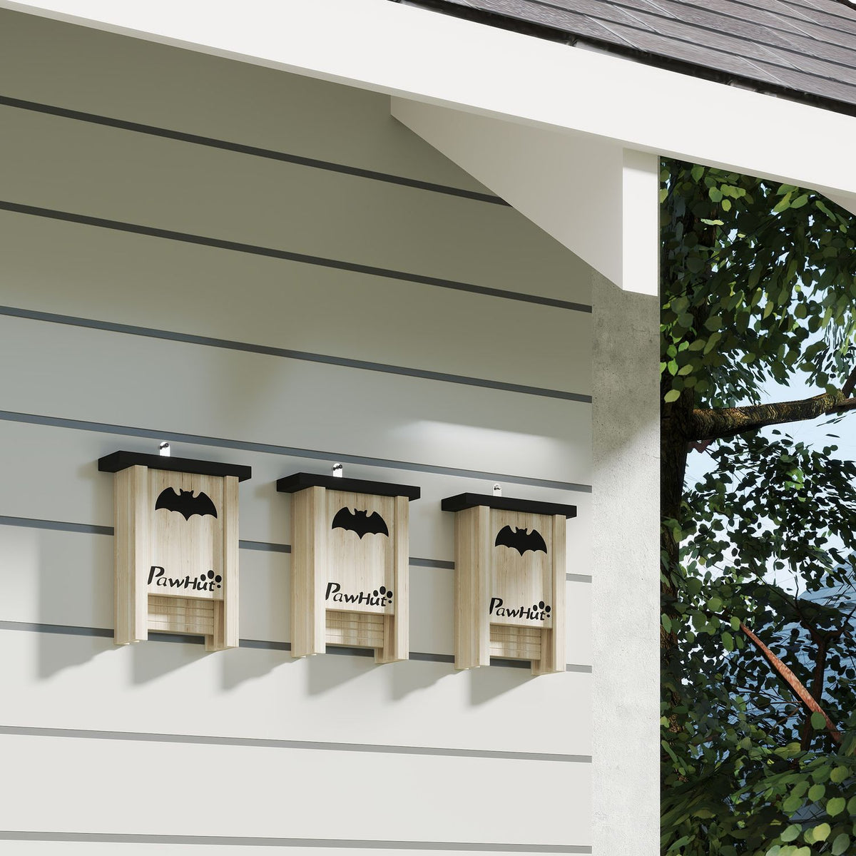 Bat Box Set of 3, Bat House, Nesting Box for Bats, Hanging Bat Box for Gardens, Orchards, Farms, Fir Wood, 18 x 6 x 22.5 cm, Natural