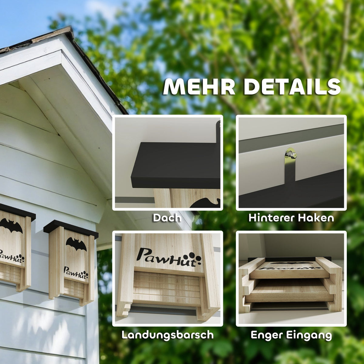 Bat Box Set of 3, Bat House, Nesting Box for Bats, Hanging Bat Box for Gardens, Orchards, Farms, Fir Wood, 18 x 6 x 22.5 cm, Natural