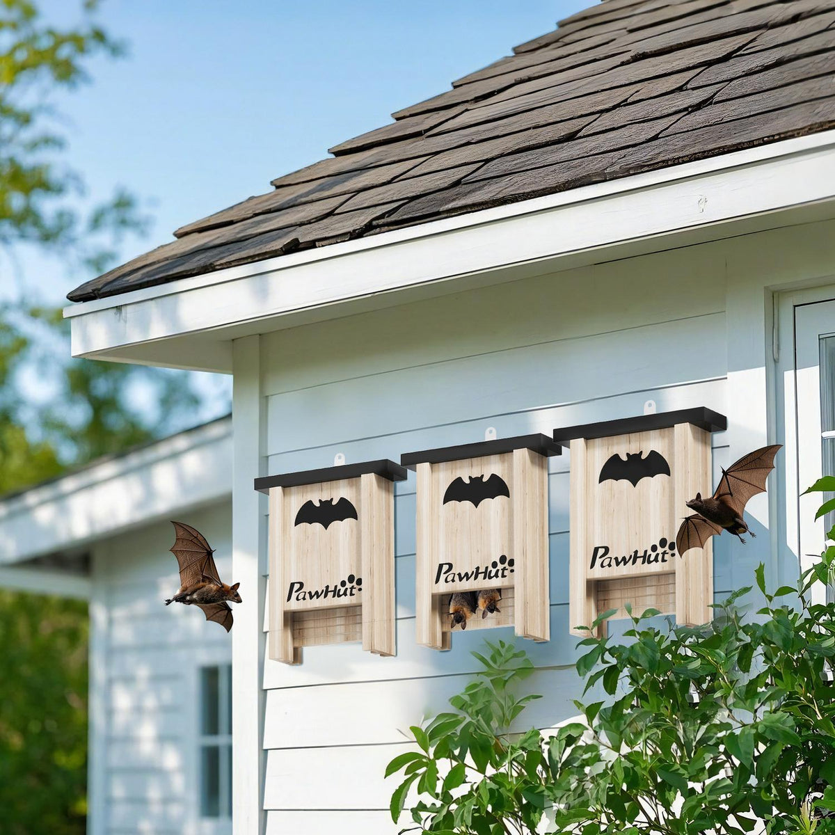 Bat Box Set of 3, Bat House, Nesting Box for Bats, Hanging Bat Box for Gardens, Orchards, Farms, Fir Wood, 18 x 6 x 22.5 cm, Natural