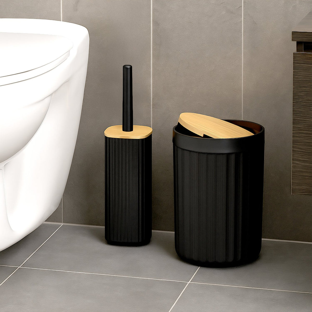 Bathroom Accessories Set, 6-Piece Plastic & Bamboo