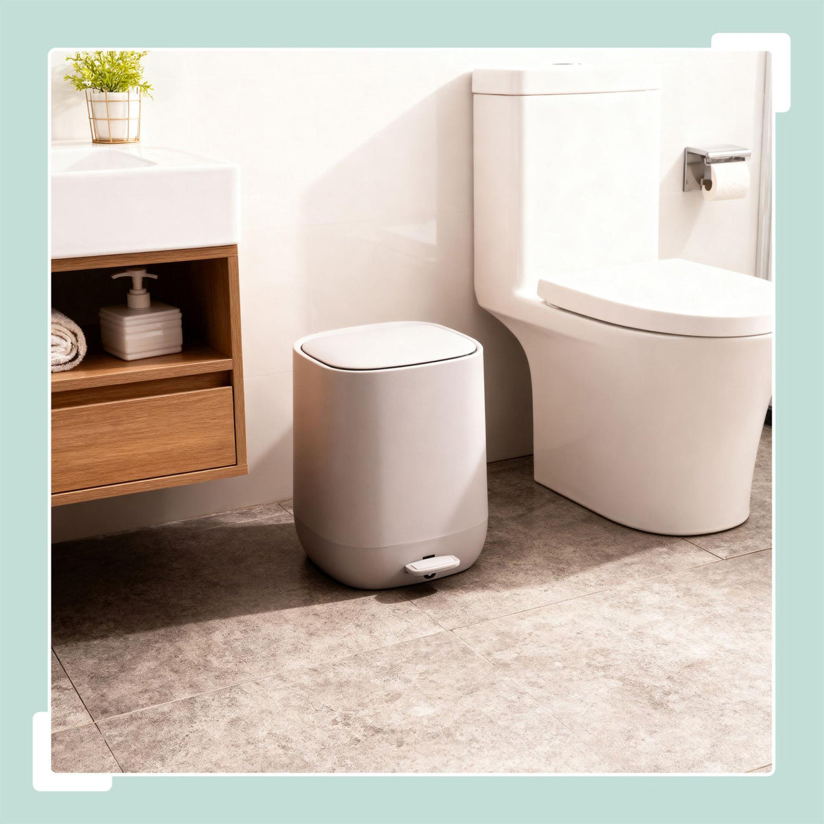 Bathroom Bin, 5L Soft-Close, Foot Pedal
