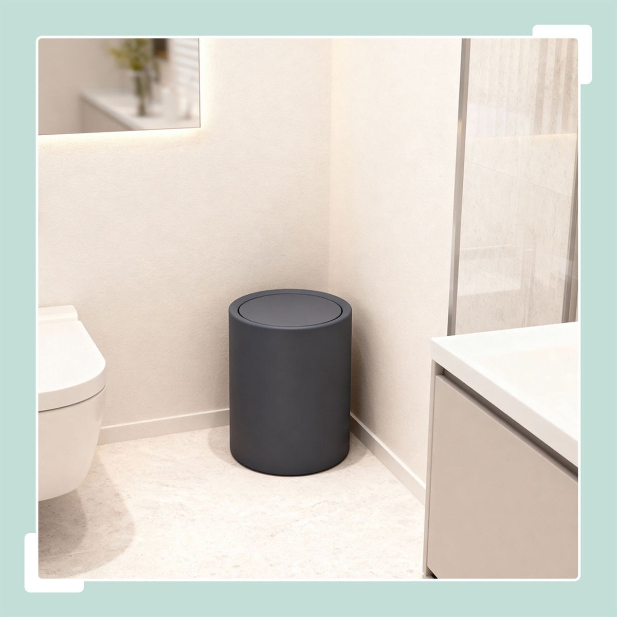 Bathroom Bin with Swing Lid, 6L Plastic