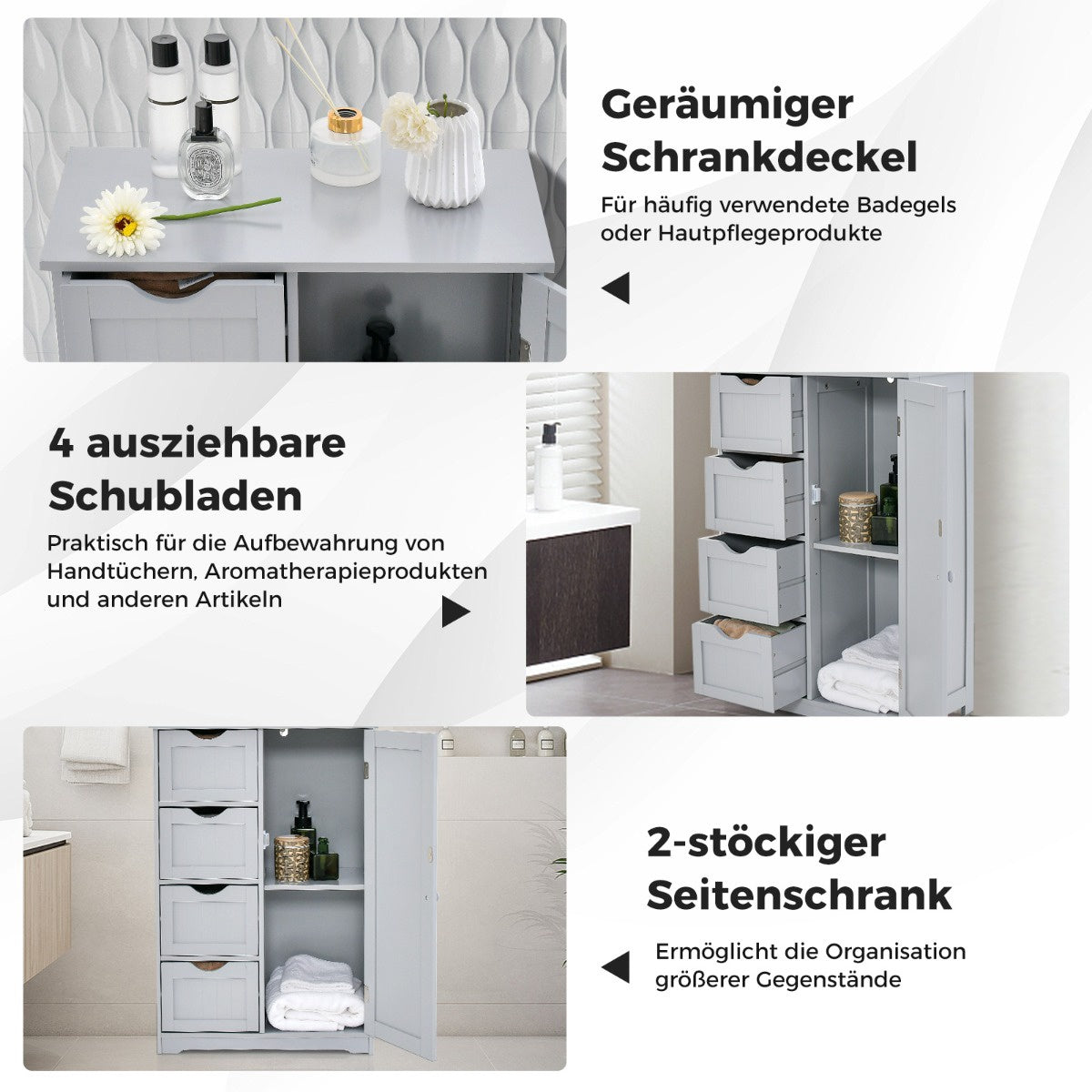 Bathroom Cabinet, 4 Drawers, Adjustable Shelf, Gray