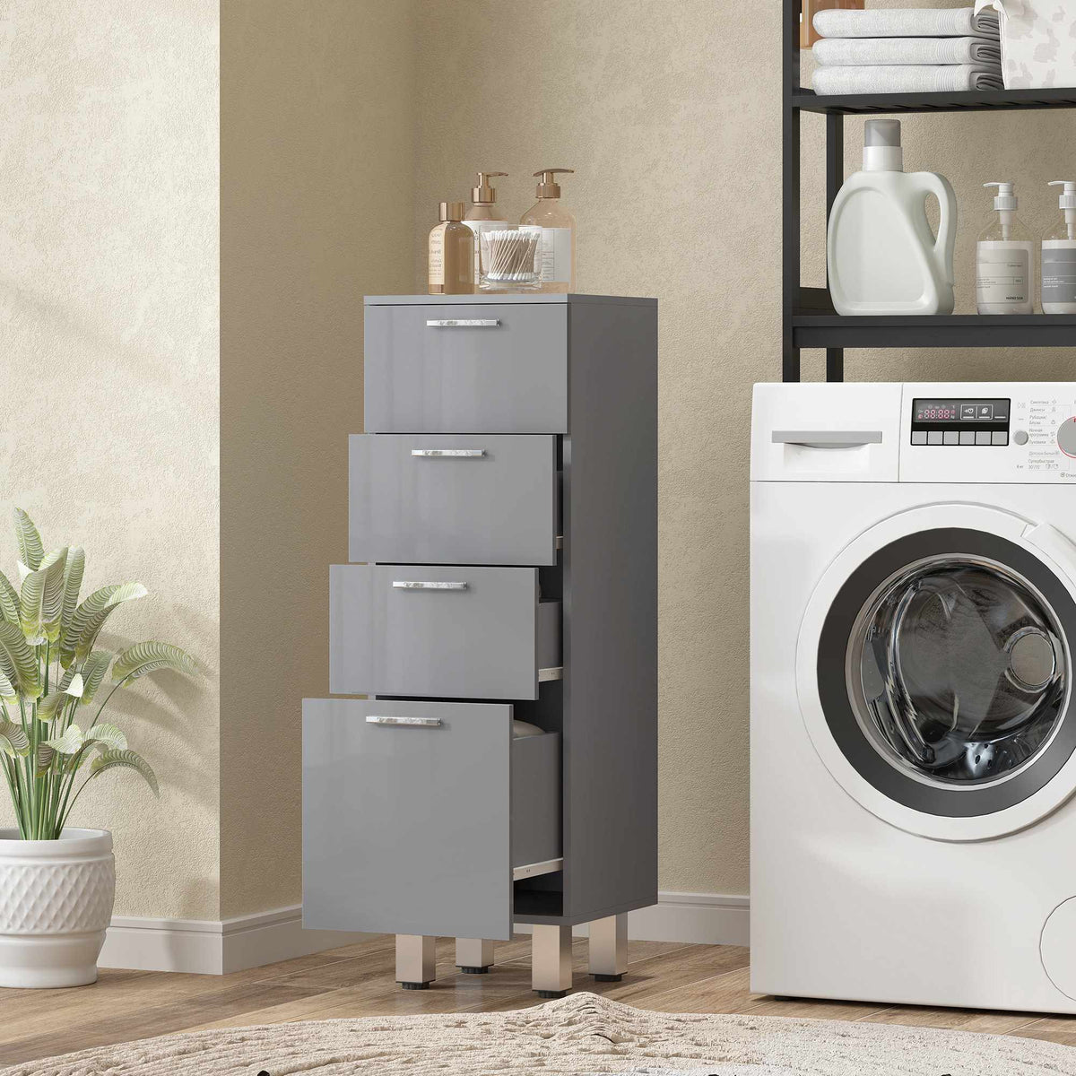 Bathroom Cabinet, 4 Drawers, Chipboard, Grey, 30x30x93 cm