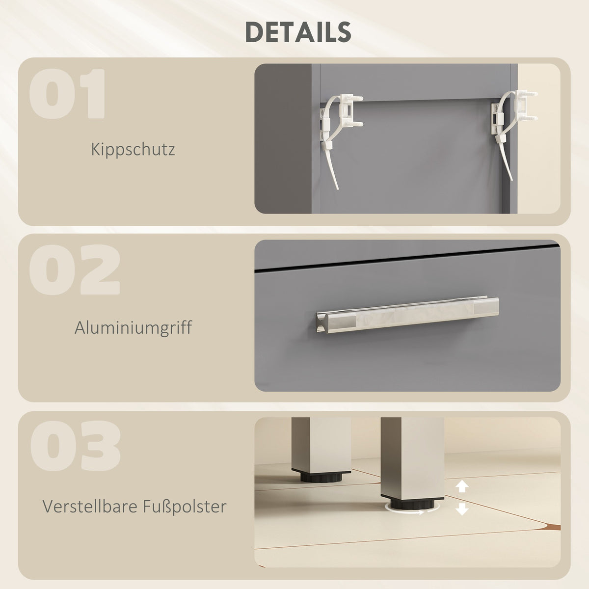 Bathroom Cabinet, 4 Drawers, Chipboard, Grey, 30x30x93 cm