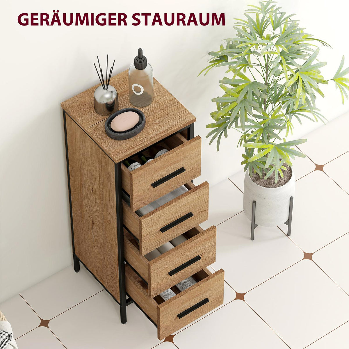 Bathroom Cabinet, 4 Drawers, Compact, Industrial Style