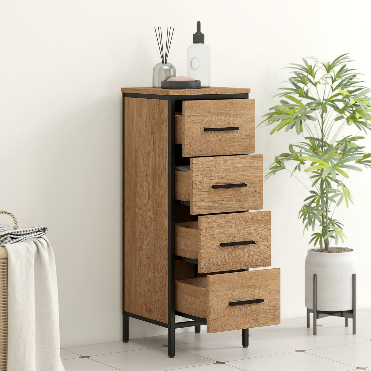 Bathroom Cabinet, 4 Drawers, Compact, Industrial Style