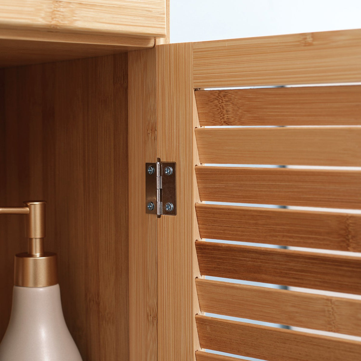 Bathroom Cabinet, Bamboo Bathroom Cabinet, Bathroom Furniture with Drawer, Three Shelves, Open Compartment, for Bathroom, 32 x 30 x 163 cm Natural Wood