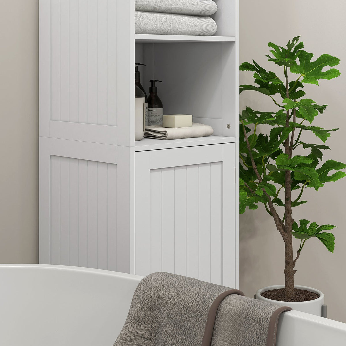 Bathroom Cabinet Bathroom Cabinet 3 Open Compartments 1 Cabinet Compartment Storage Cabinet Bathroom Living Room White 40X38X160Cm