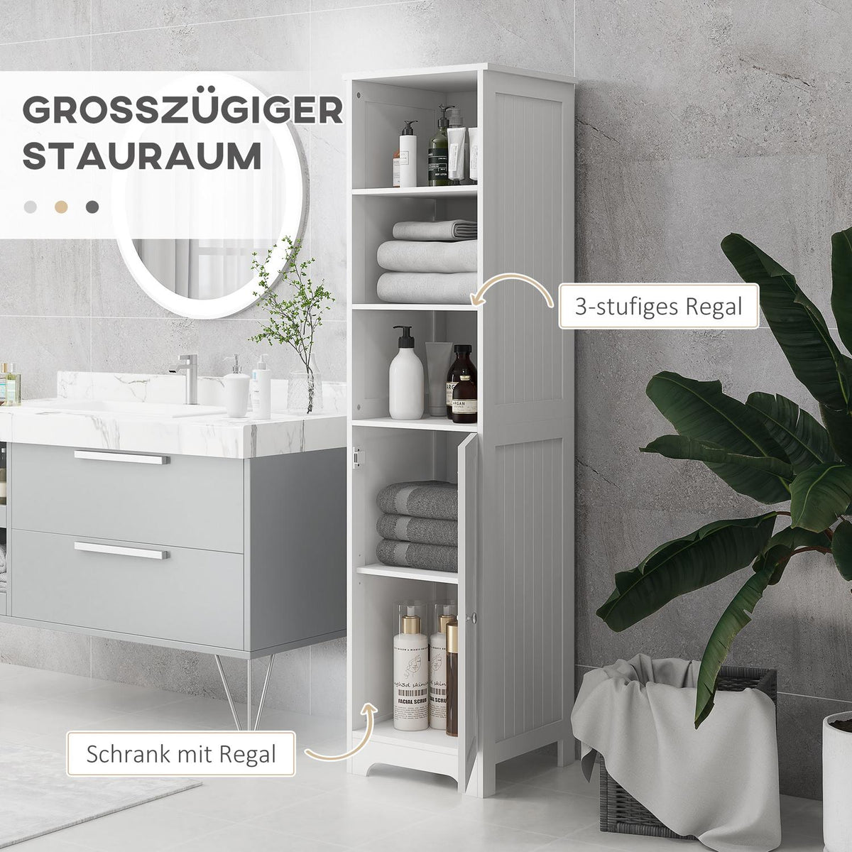 Bathroom Cabinet Bathroom Cabinet 3 Open Compartments 1 Cabinet Compartment Storage Cabinet Bathroom Living Room White 40X38X160Cm