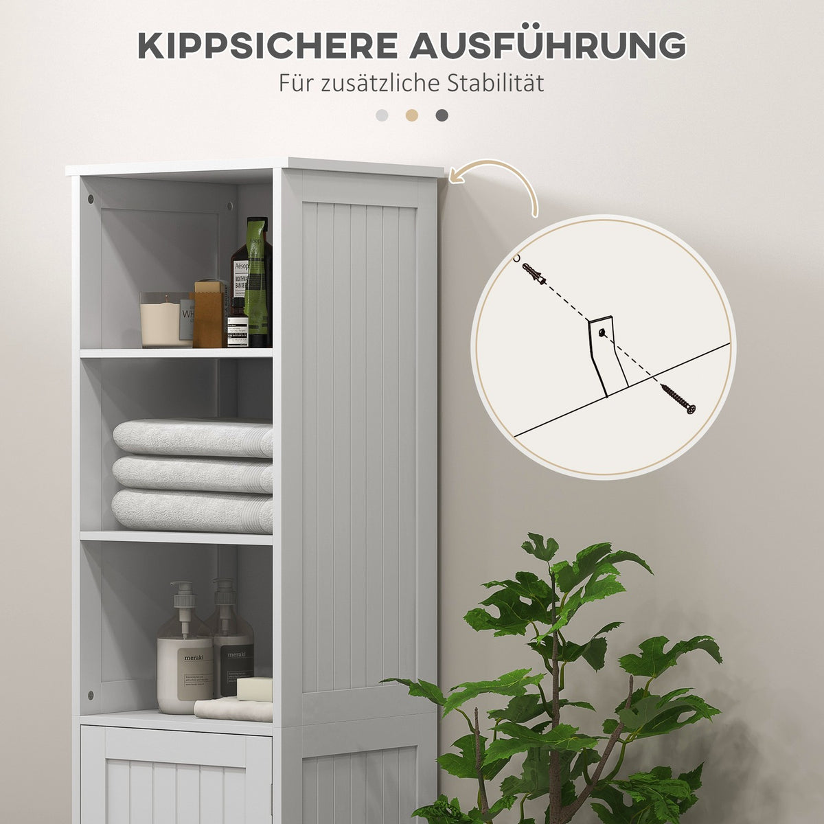 Bathroom Cabinet Bathroom Cabinet 3 Open Compartments 1 Cabinet Compartment Storage Cabinet Bathroom Living Room White 40X38X160Cm