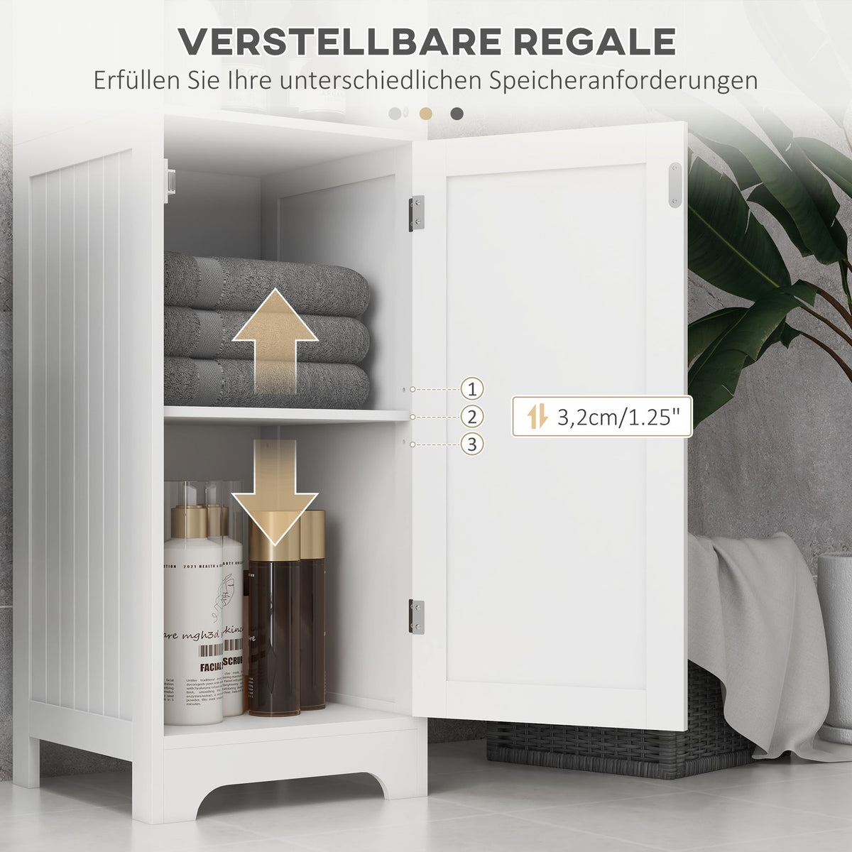 Bathroom Cabinet Bathroom Cabinet 3 Open Compartments 1 Cabinet Compartment Storage Cabinet Bathroom Living Room White 40X38X160Cm