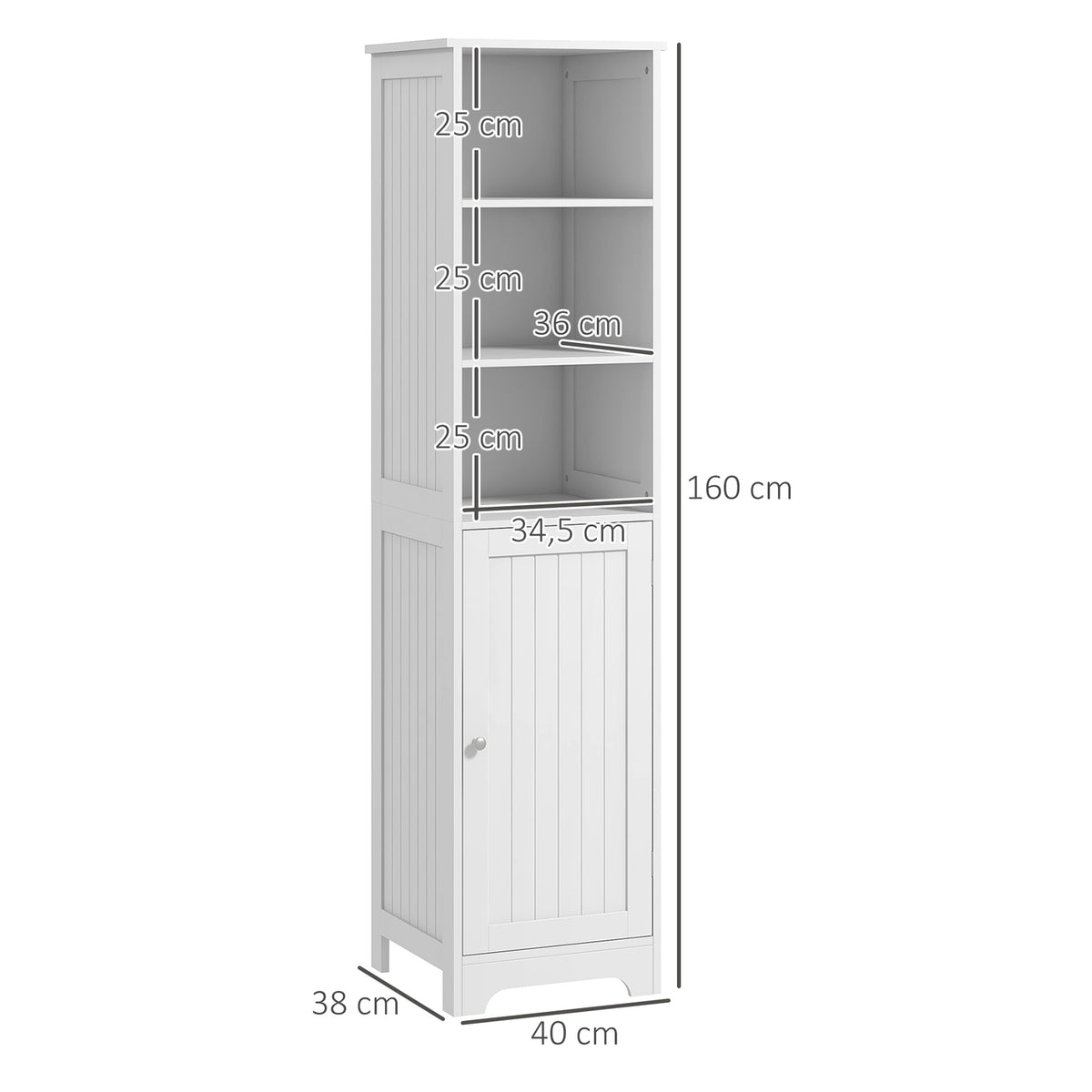 Bathroom Cabinet Bathroom Cabinet 3 Open Compartments 1 Cabinet Compartment Storage Cabinet Bathroom Living Room White 40X38X160Cm