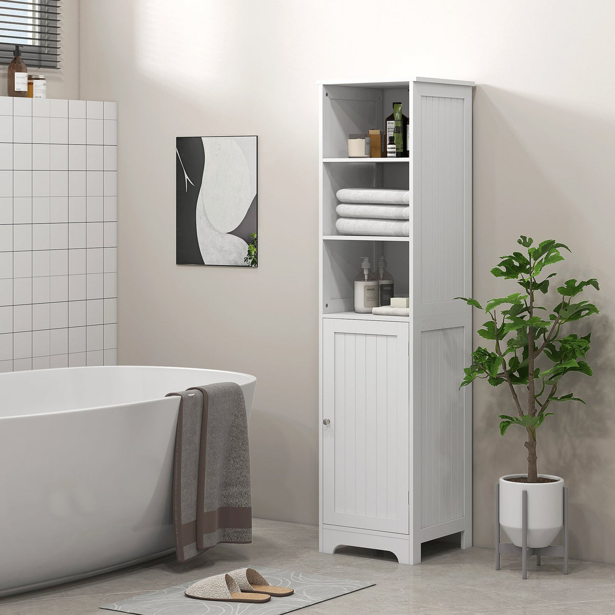 Bathroom Cabinet Bathroom Cabinet 3 Open Compartments 1 Cabinet Compartment Storage Cabinet Bathroom Living Room White 40X38X160Cm