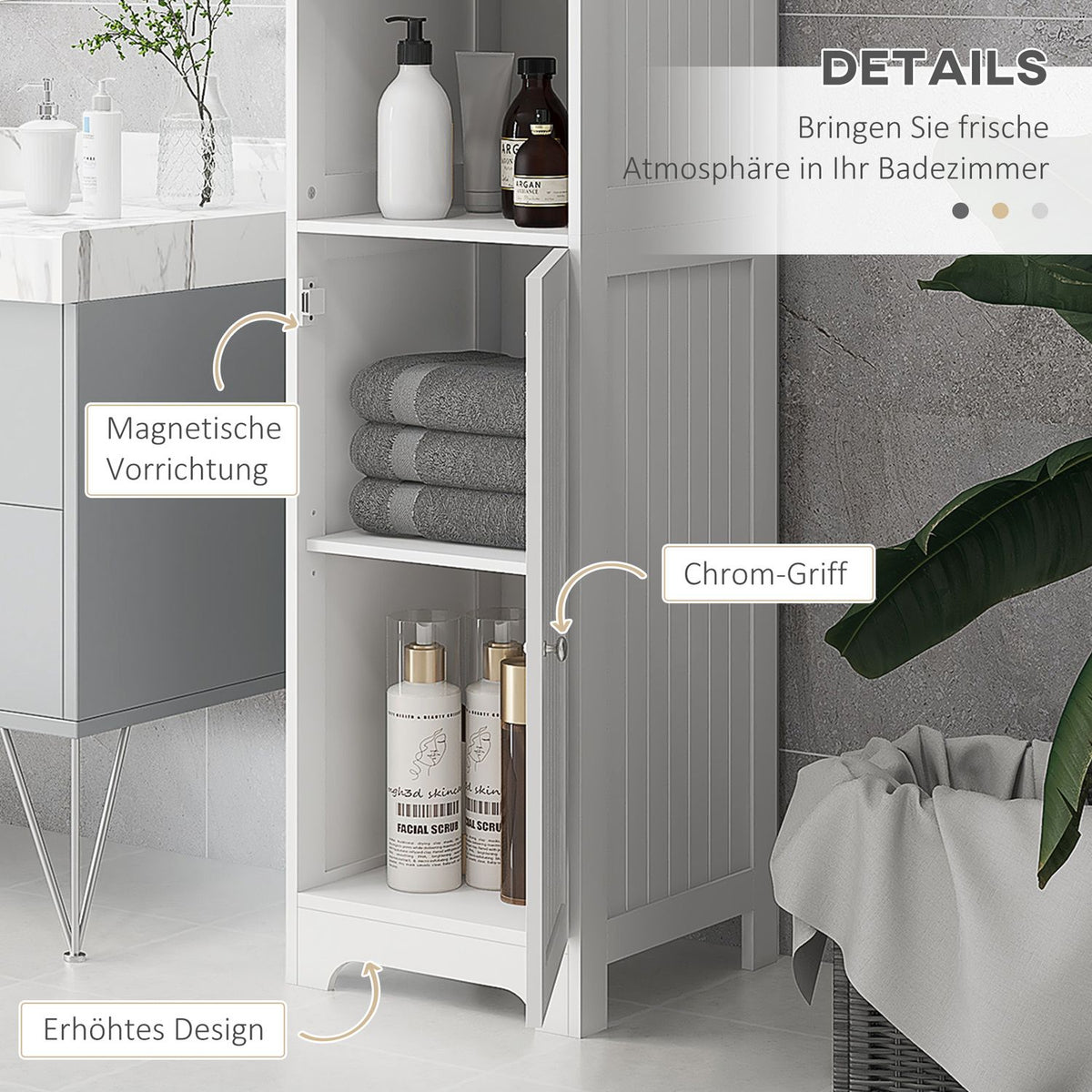 Bathroom Cabinet Bathroom Cabinet 3 Open Compartments 1 Cabinet Compartment Storage Cabinet Bathroom Living Room White 40X38X160Cm