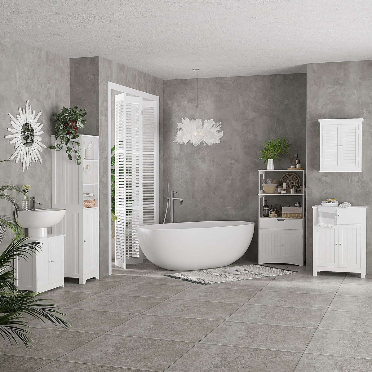 Bathroom Cabinet Bathroom Cabinet 3 Open Compartments 1 Cabinet Compartment Storage Cabinet Bathroom Living Room White 40X38X160Cm