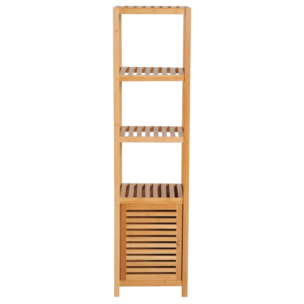 Bathroom Cabinet Bathroom Cabinet With 3 Open Compartments, Storage Cabinet Made Of Bamboo, Toilet Cabinet, Natural, 36X33X140Cm