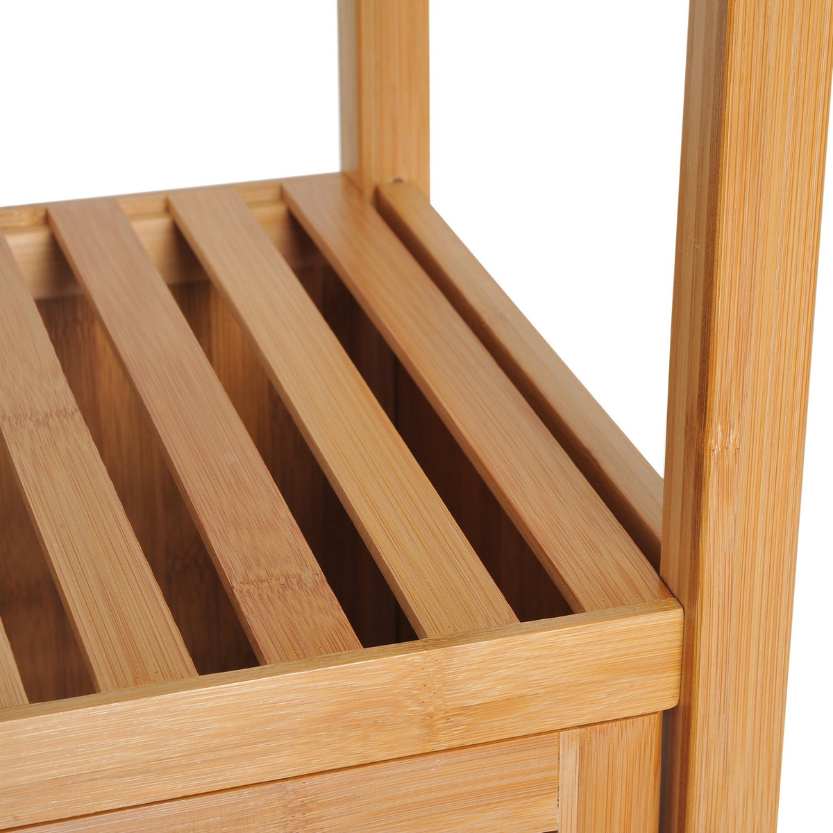Bathroom Cabinet Bathroom Cabinet With 3 Open Compartments, Storage Cabinet Made Of Bamboo, Toilet Cabinet, Natural, 36X33X140Cm