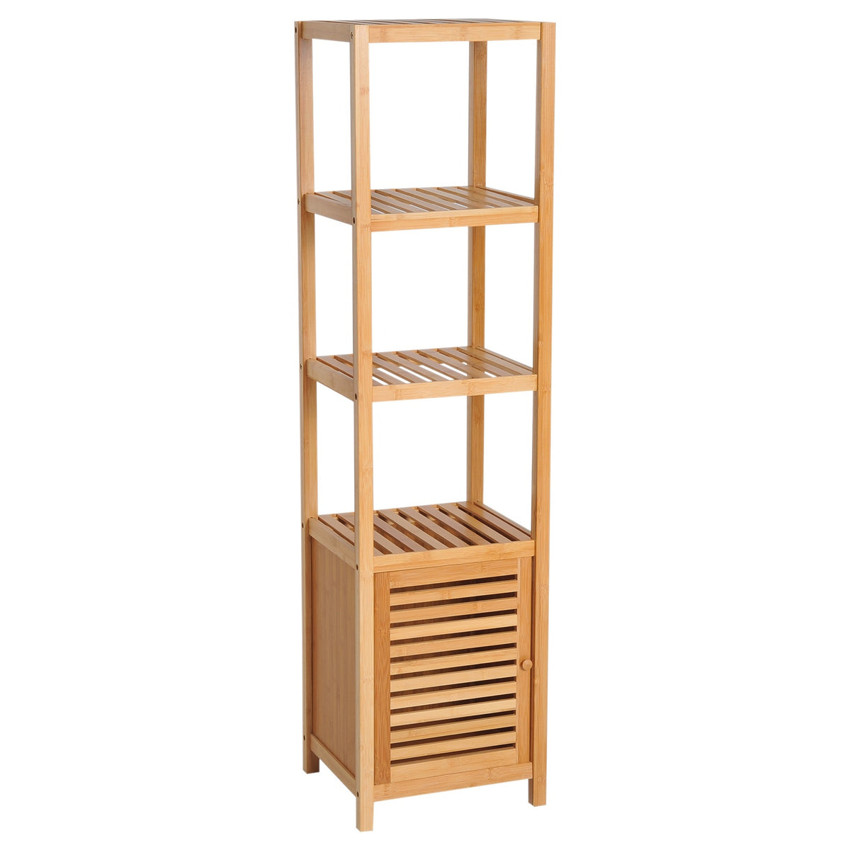Bathroom Cabinet Bathroom Cabinet With 3 Open Compartments, Storage Cabinet Made Of Bamboo, Toilet Cabinet, Natural, 36X33X140Cm