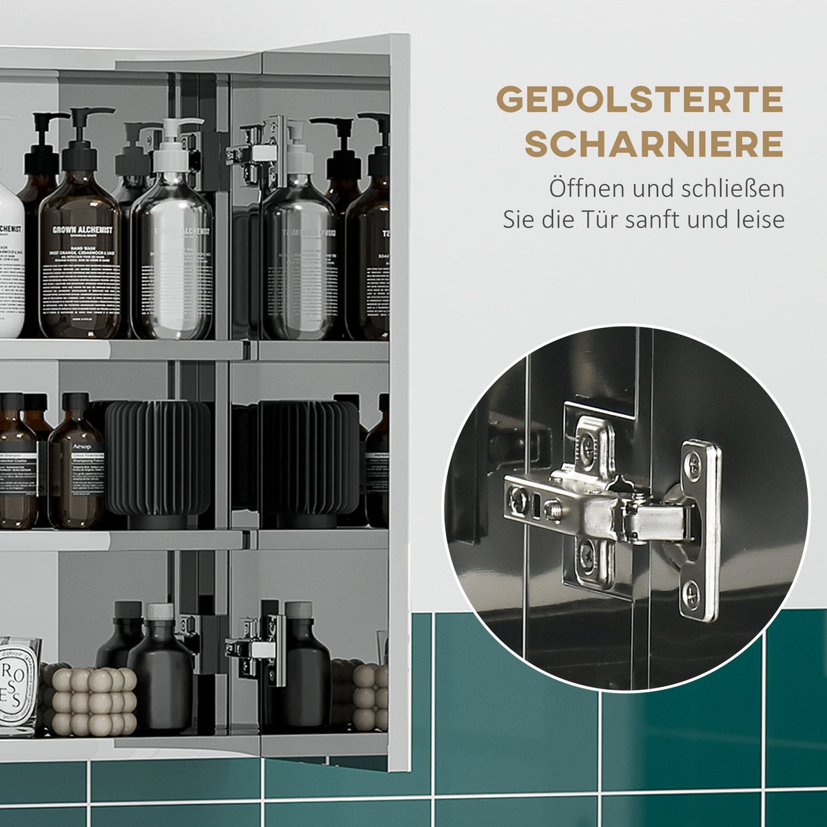 Bathroom Cabinet Mirror Cabinet Wall Cabinet With 3 Glass Doors & 5 Shelves, Stainless Steel, Silver, 70X12X55Cm
