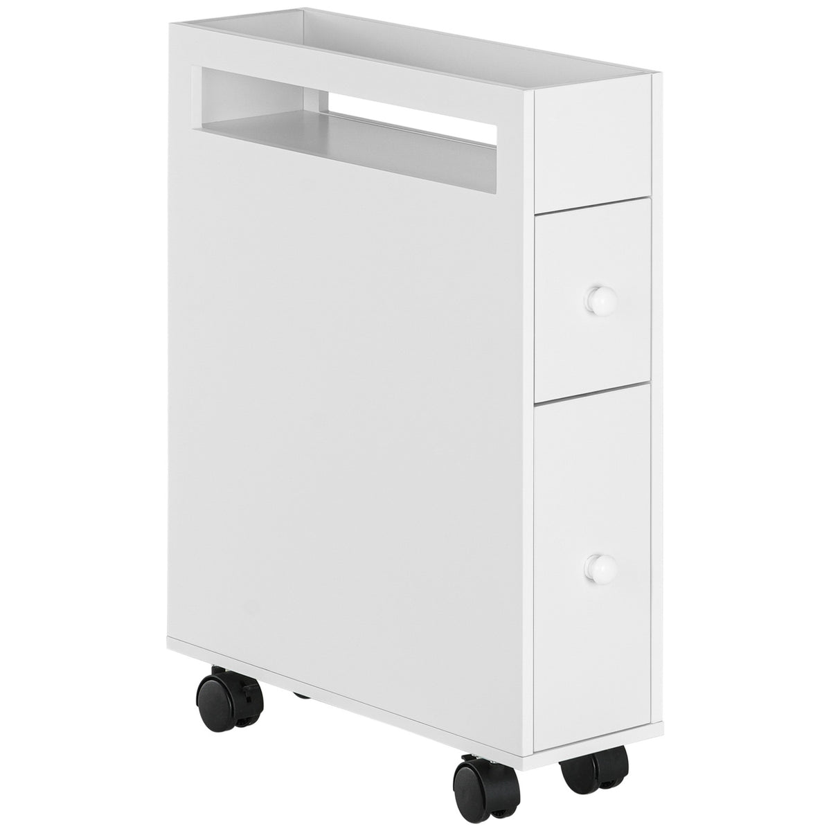 Bathroom Cabinet Niche Cabinet With Wheels, 2 Drawers & Open Compartment, Bathroom Trolley, White, 16X49.5X66Cm