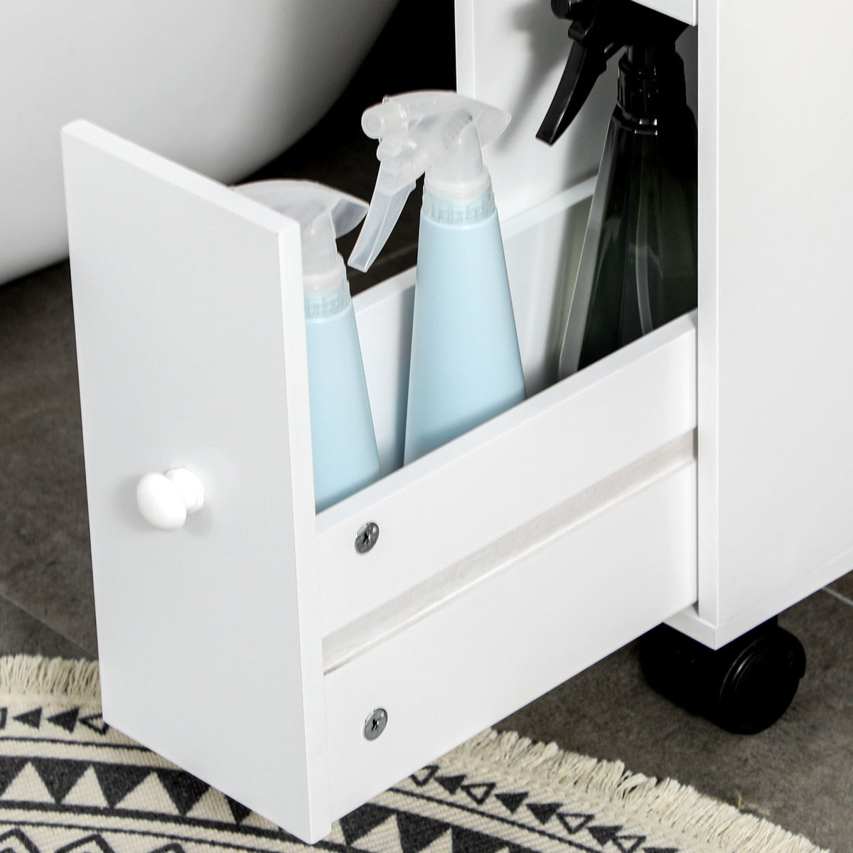 Bathroom Cabinet Niche Cabinet With Wheels, 2 Drawers & Open Compartment, Bathroom Trolley, White, 16X49.5X66Cm