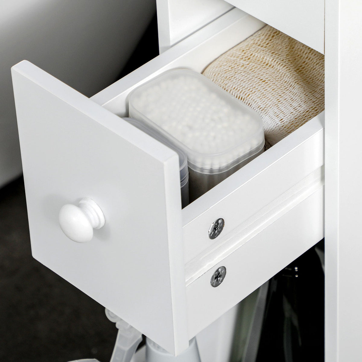 Bathroom Cabinet Niche Cabinet With Wheels, 2 Drawers & Open Compartment, Bathroom Trolley, White, 16X49.5X66Cm