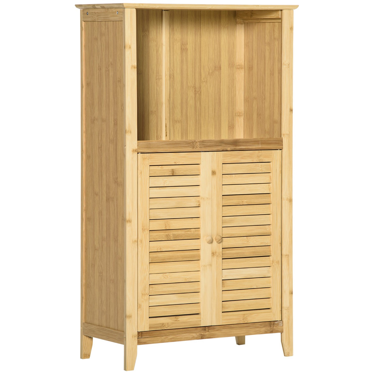Bathroom Cabinet Standing Shelf With Open Shelf, Made Of Bamboo, Natural, 50X25.5X92Cm